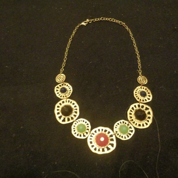 VINTAGE RETRO COLORS DISCS GOLDTONE NECKLACE - Picture 4 of 4